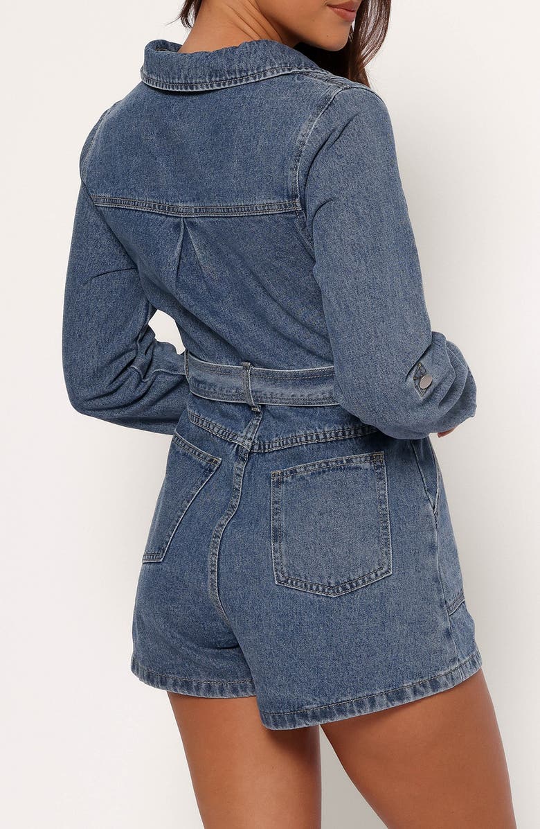 Petal & Pup Brady Belted Denim Long Sleeve Romper, Alternate, color, Blue