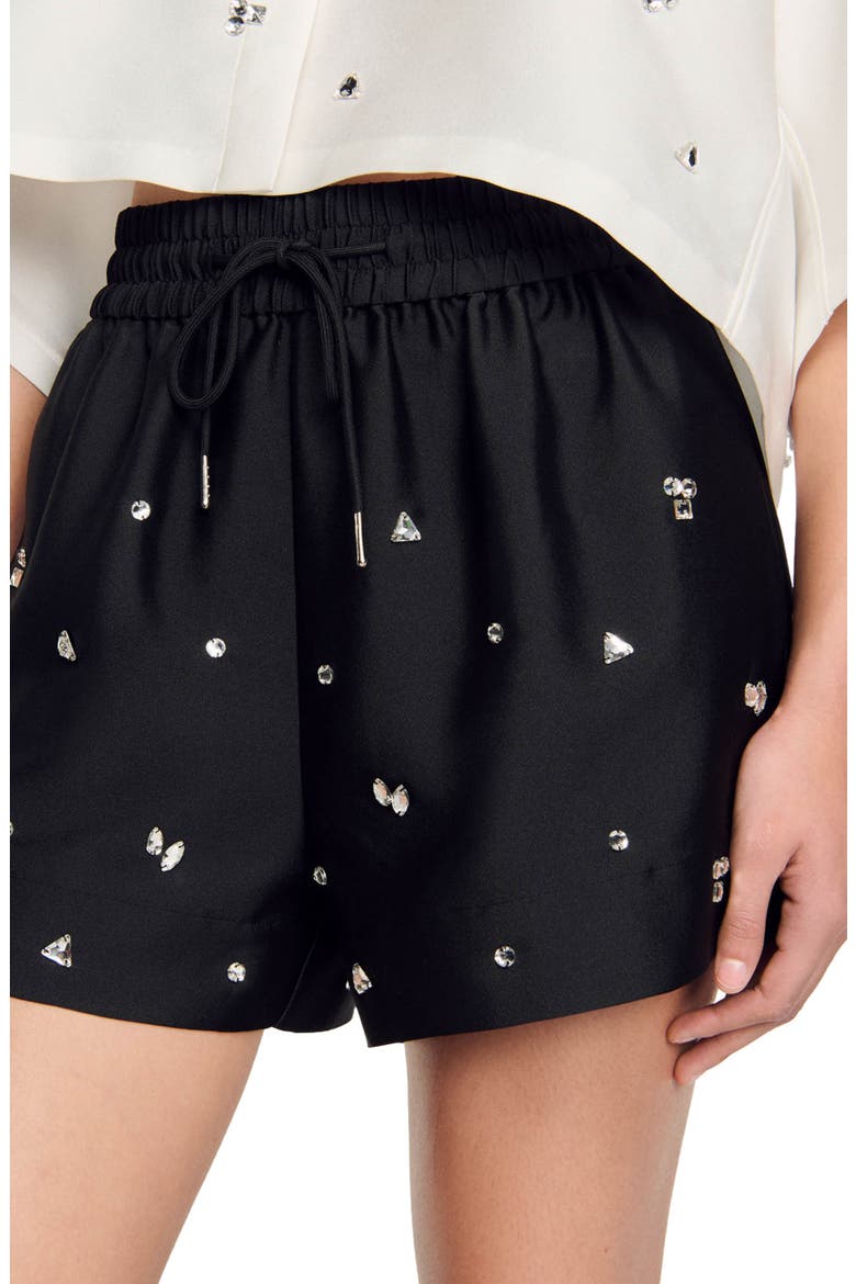 Rhinestone wide-leg shorts, Alternate, color, Black