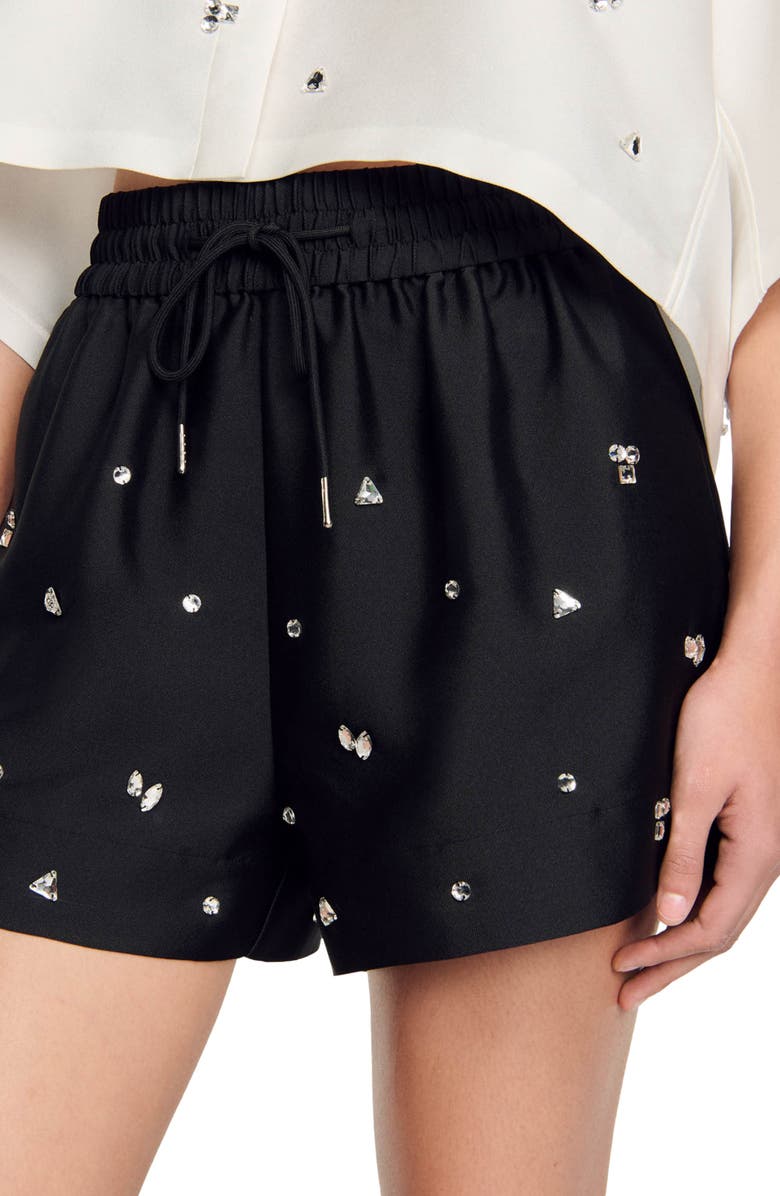 SANDRO Rhinestone wide-leg shorts, Alternate, color, 