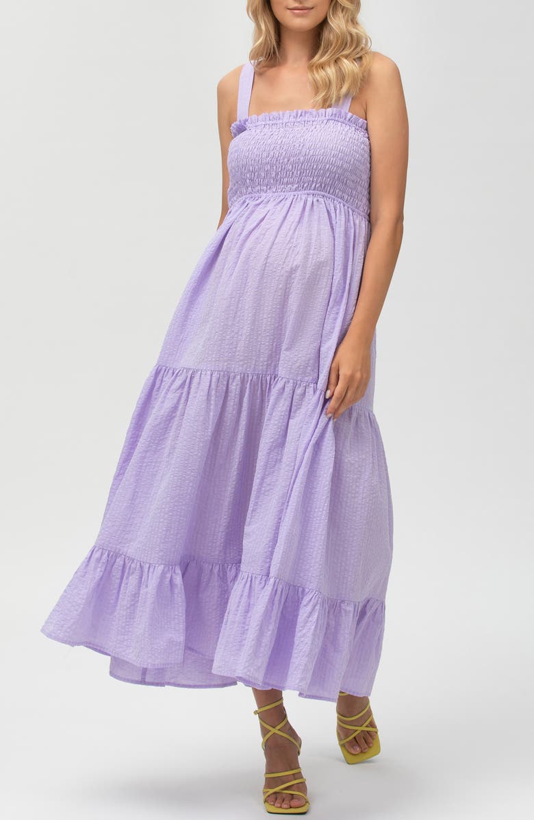 PIETRO BRUNELLI MATERNITY Cotton & Linen Maternity Maxi Dress, Main, color, Light/ Pastel Purple
