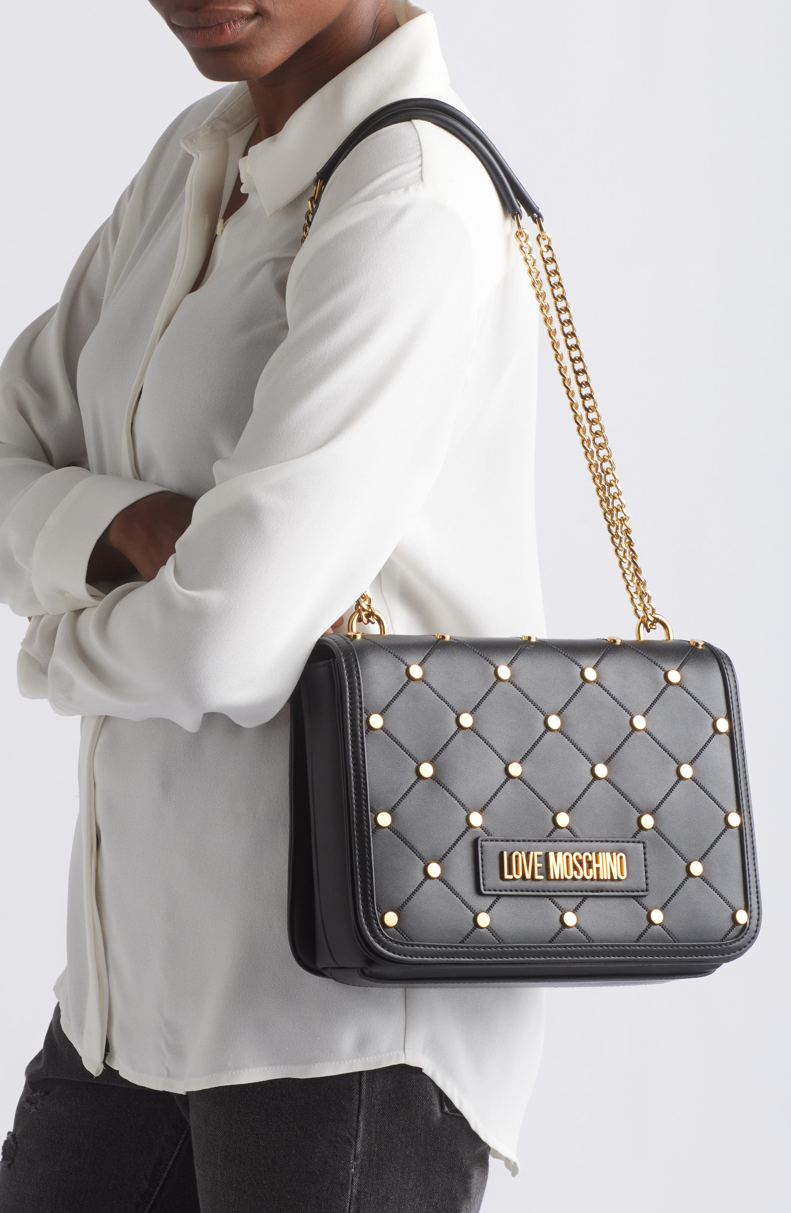 Love Moschino Studded Quilted Shoulder Bag, Alternate, color, 