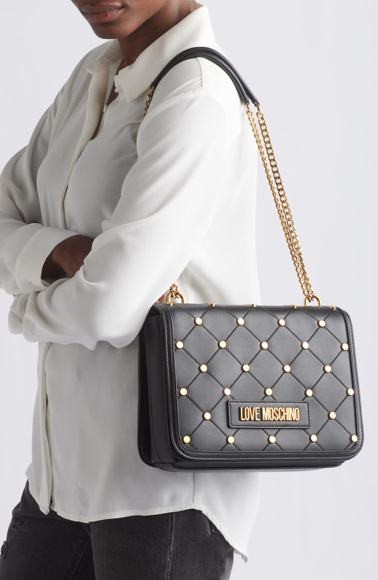 Love Moschino Studded Quilted Shoulder Bag, Alternate, color,