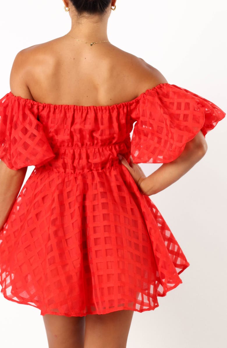 Petal & Pup Philia Check Off the Shoulder Minidress, Alternate, color, Red