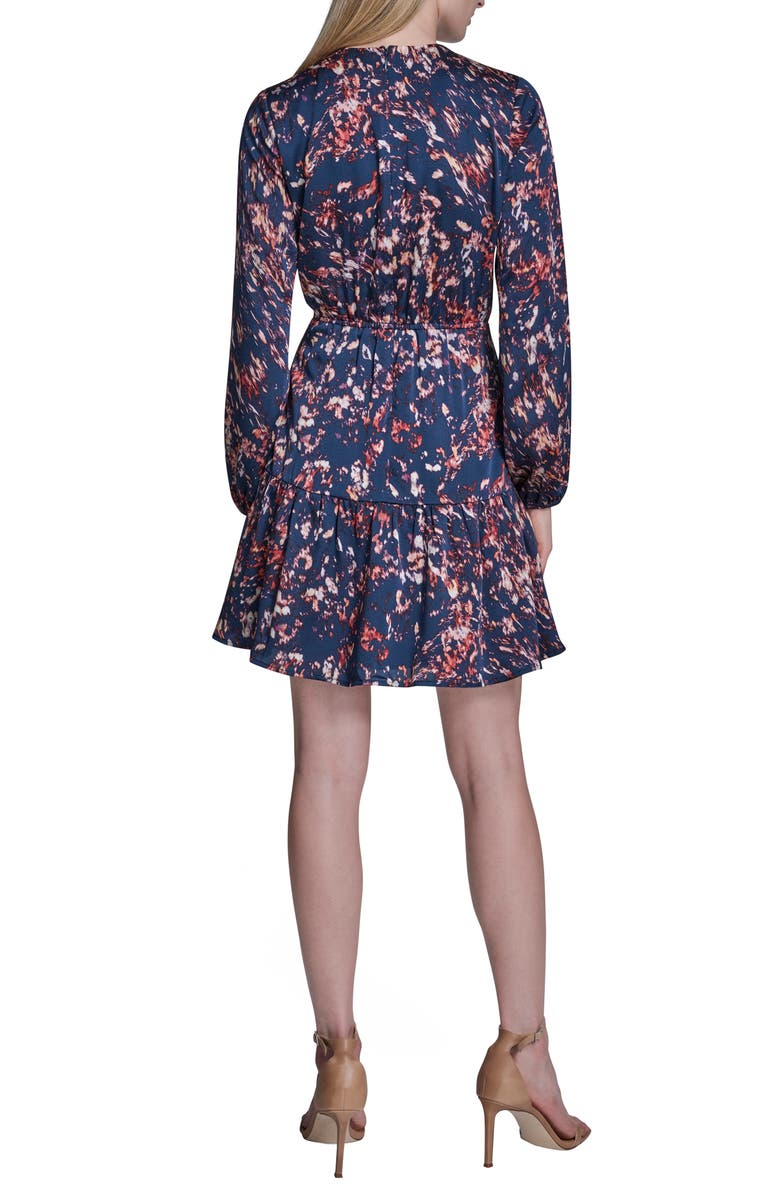 BCBG Print Ruffle Long Sleeve Minidress, Alternate, color, City Indigo Multi