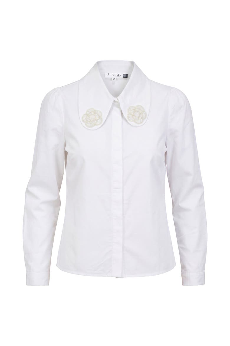 Applique Collar Concealed Button Long Sleeve Blouse, Main, color, White