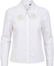 E.U.X. Exclusive Applique Collar Concealed Button Long Sleeve Blouse