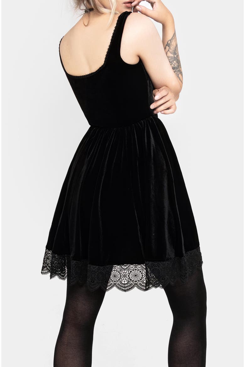 Orbweb Lace Hem Velour Mini Dress, Alternate, color, Black