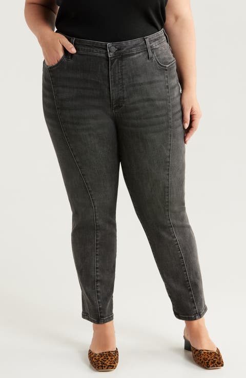 Reese Fab Ab Seamed High Waist Ankle Slim Straight Leg Jeans (Create) (Plus)