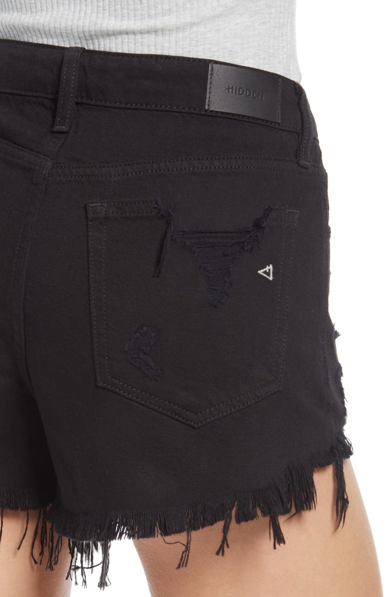 HIDDEN JEANS Destroyed High Waist Fray Hem Denim Cutoff Shorts, Alternate, color, 