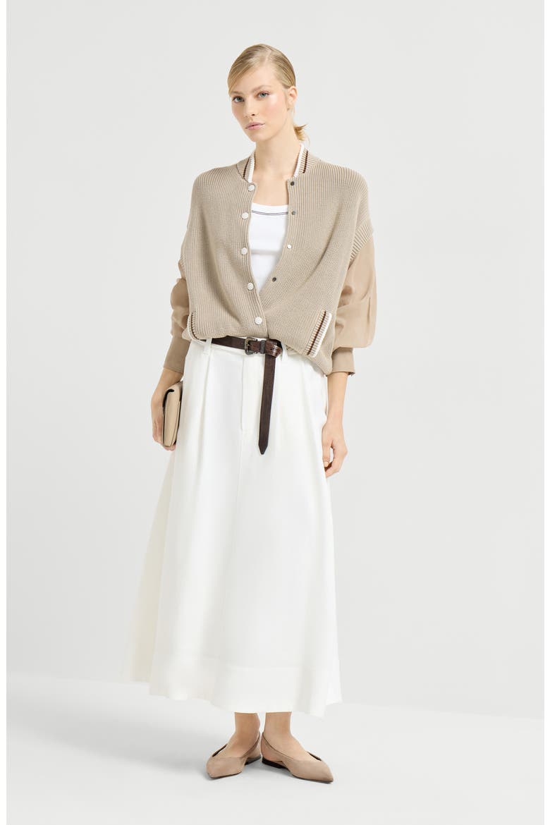 Twill sartorial skirt with monili, Alternate, color, White