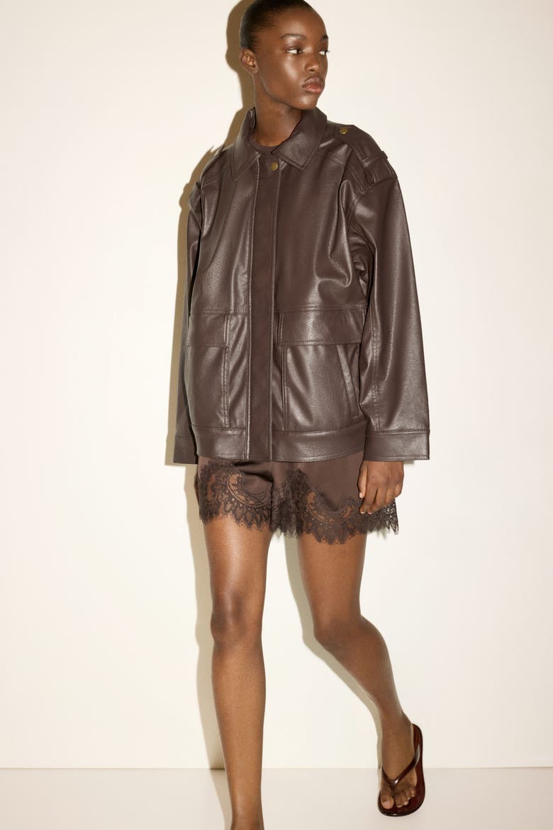 Coated Biker Jacket, Alternate, color, Dark brown