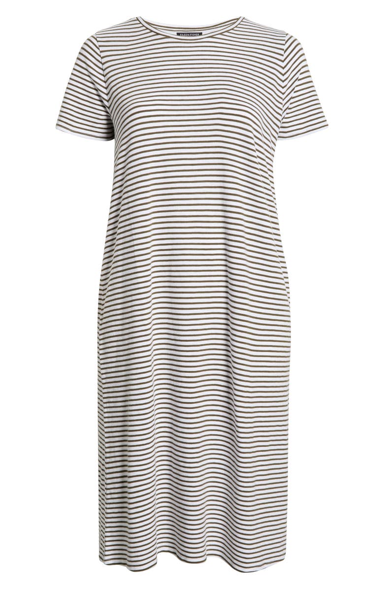 Eileen Fisher Stripe T-Shirt Midi Dress, Main, color, Olive