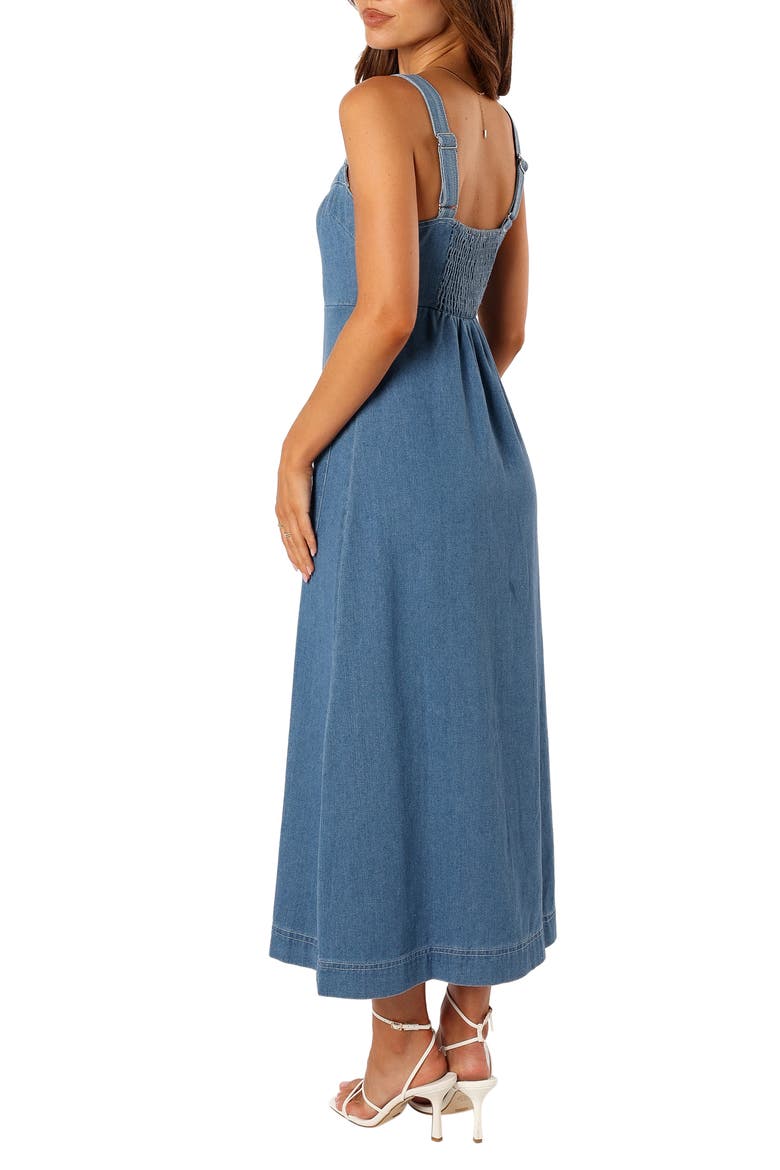 Bettie Button Front Midi Dress, Alternate, color, DENIM