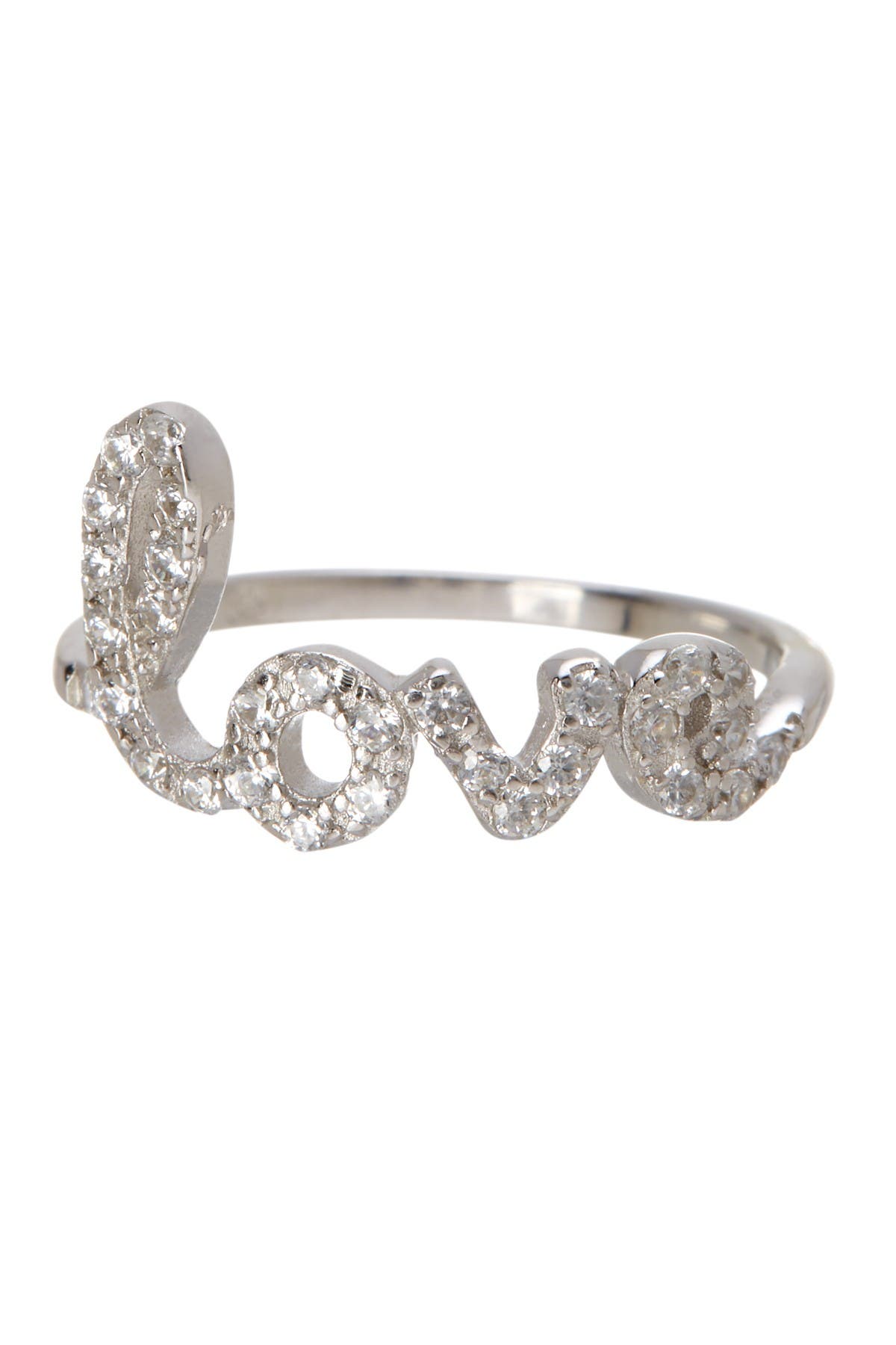 Adornia White Rhodium Plated Pavé Swarovski Crystal Cursive Love Ring ...