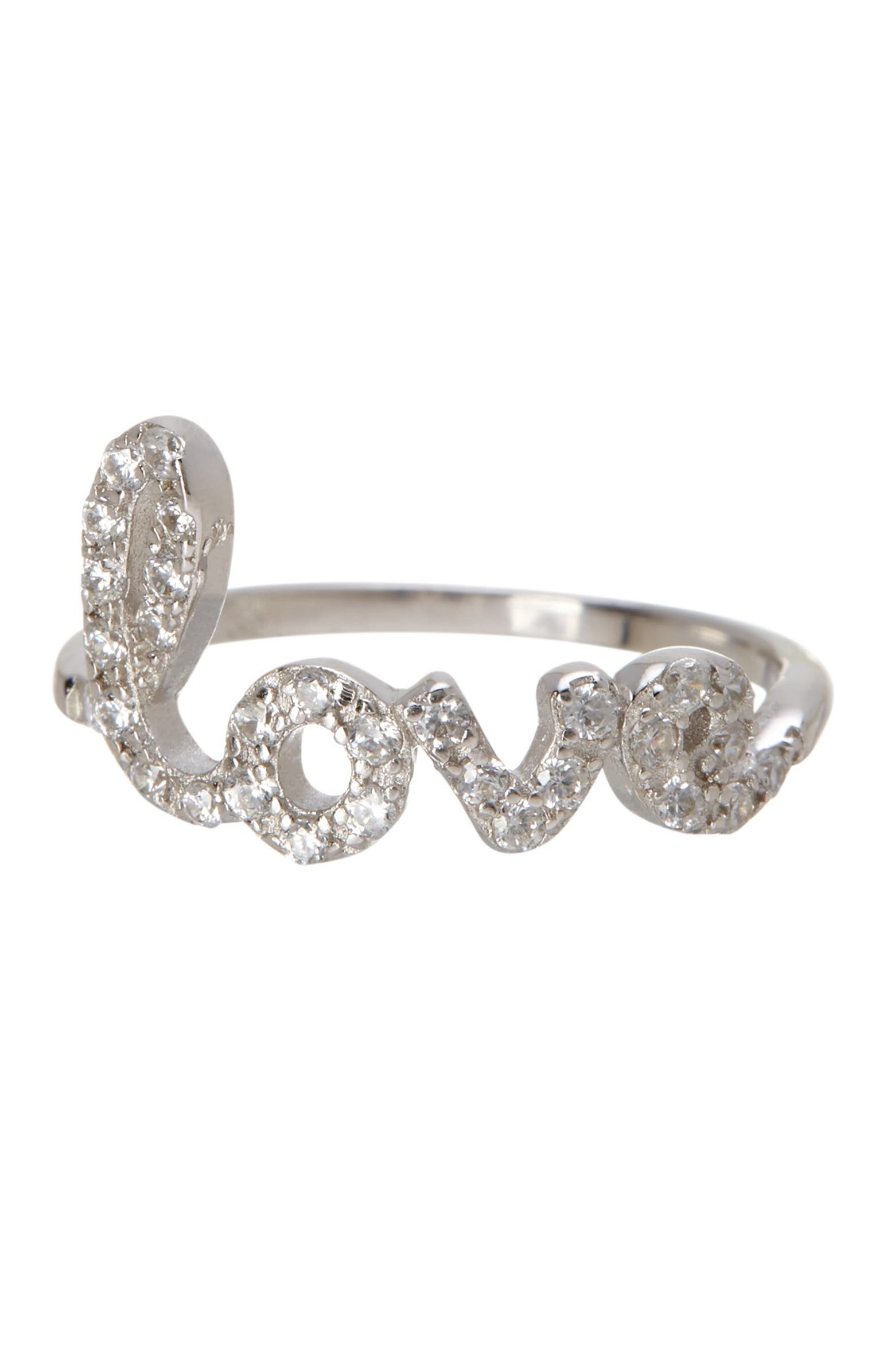 Adornia White Rhodium Plated Pavé Swarovski Crystal Cursive Love Ring ...