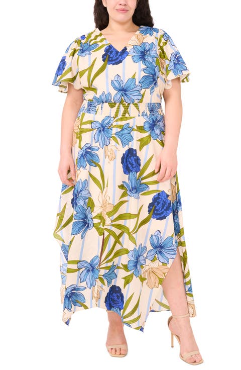 V-Neck Smocked Waist Maxi Dress (Plus)