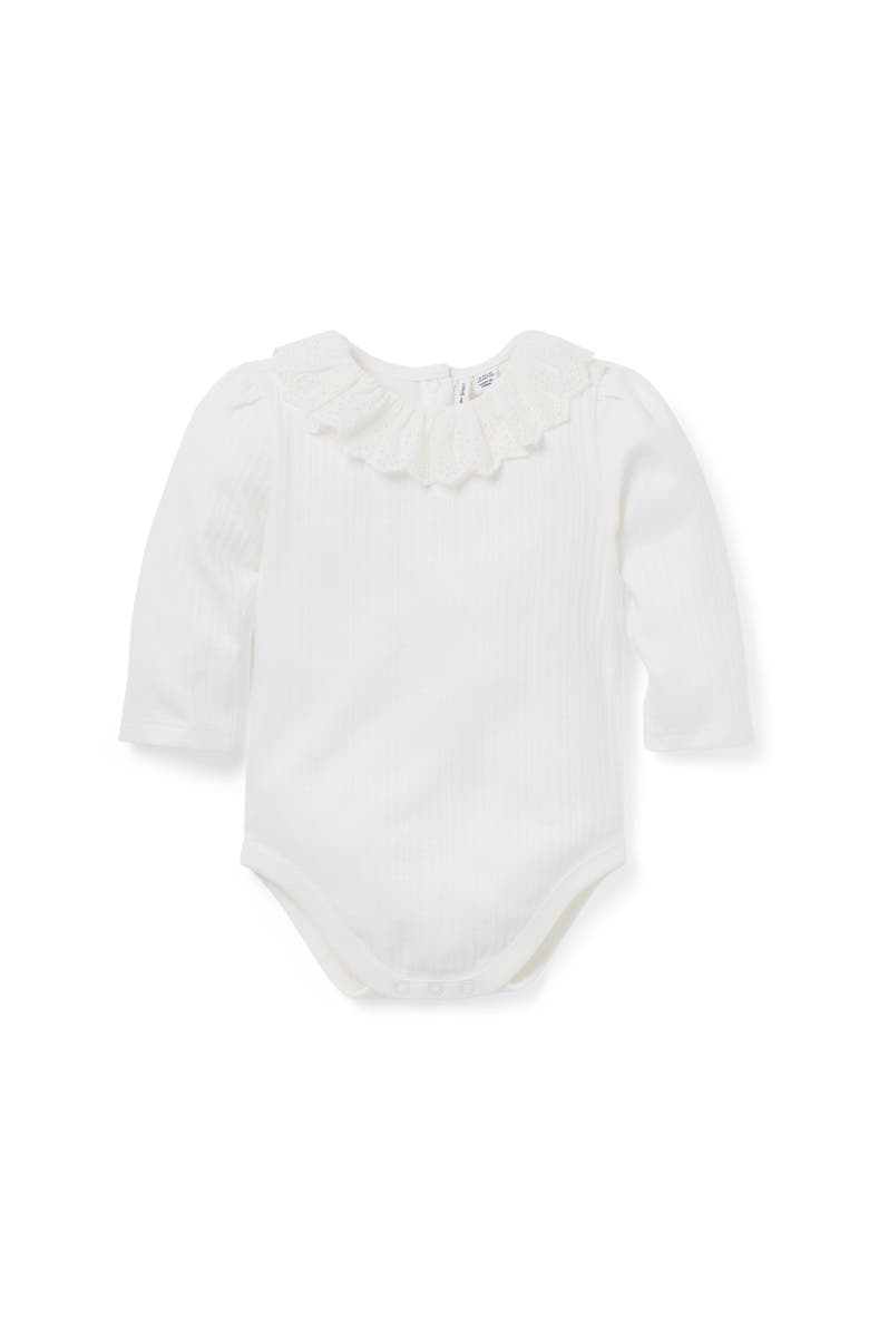 Janie and Jack Baby Pointelle Ruffle Collar Bodysuit, Main, color, White