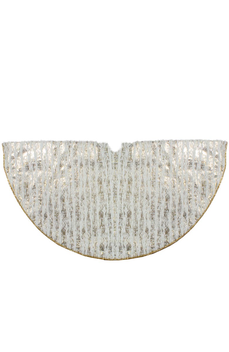 Northlight 48" Cream and Gold Wood Grain Pattern and Faux Fur Christmas Tree Skirt, Main, color, 