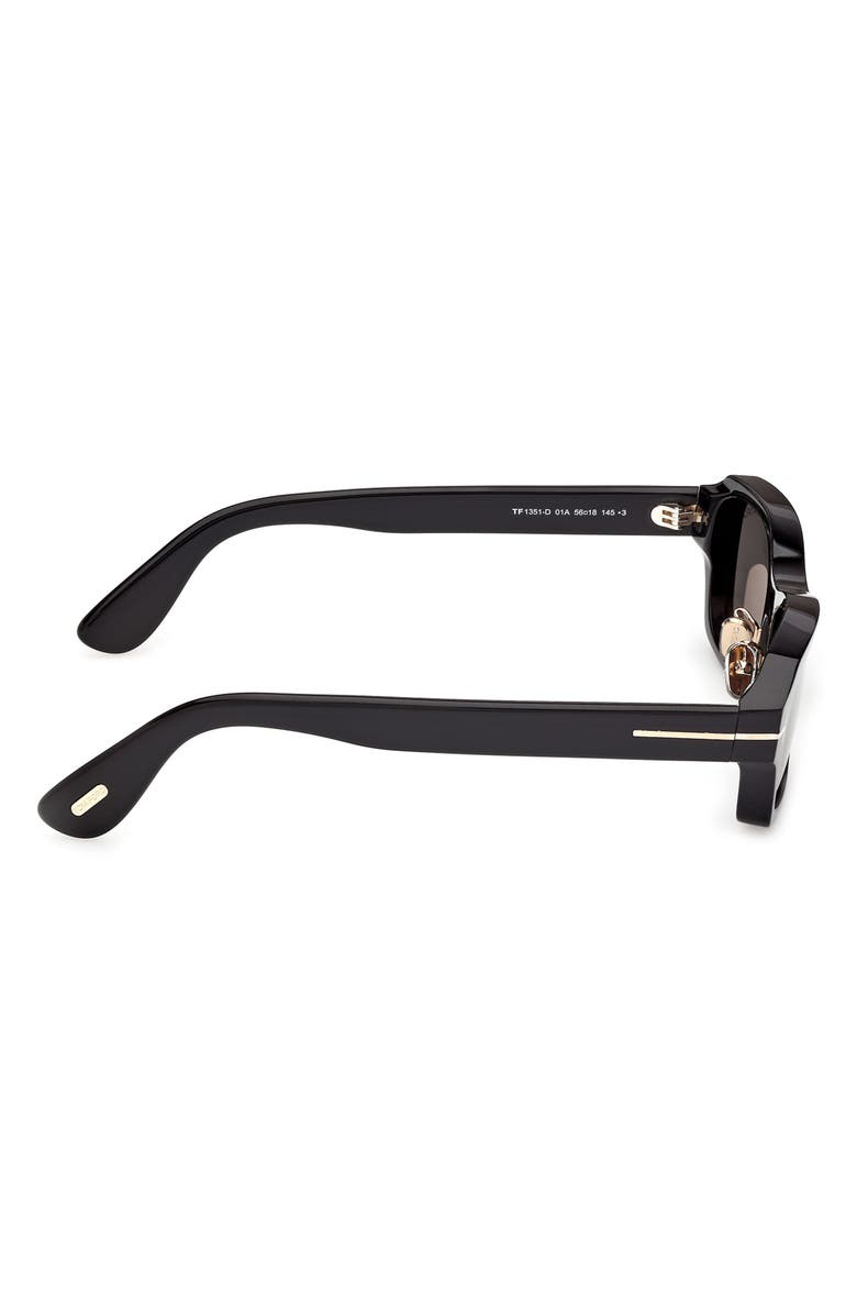 TOM FORD 56mm Rectangle Sunglasses, Alternate, color, Shiny Black / Smoke