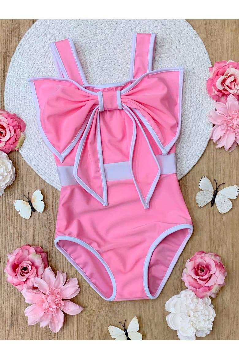 Blushing Summer Statement Bow Pink One Piece Swimsuit, Alternate, color, Pink