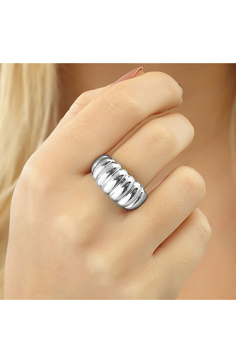 Spero London Large Multi Dished Adjustable Statement Sterling Silver Croissant Ring, Alternate, color, Silver