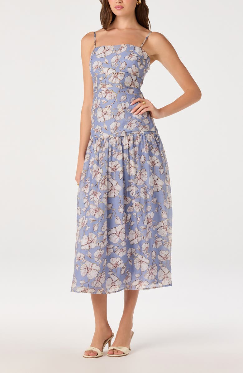 ASTR the Label Ava Floral Drop Waist Midi Dress, Alternate, color, Blue White Floral