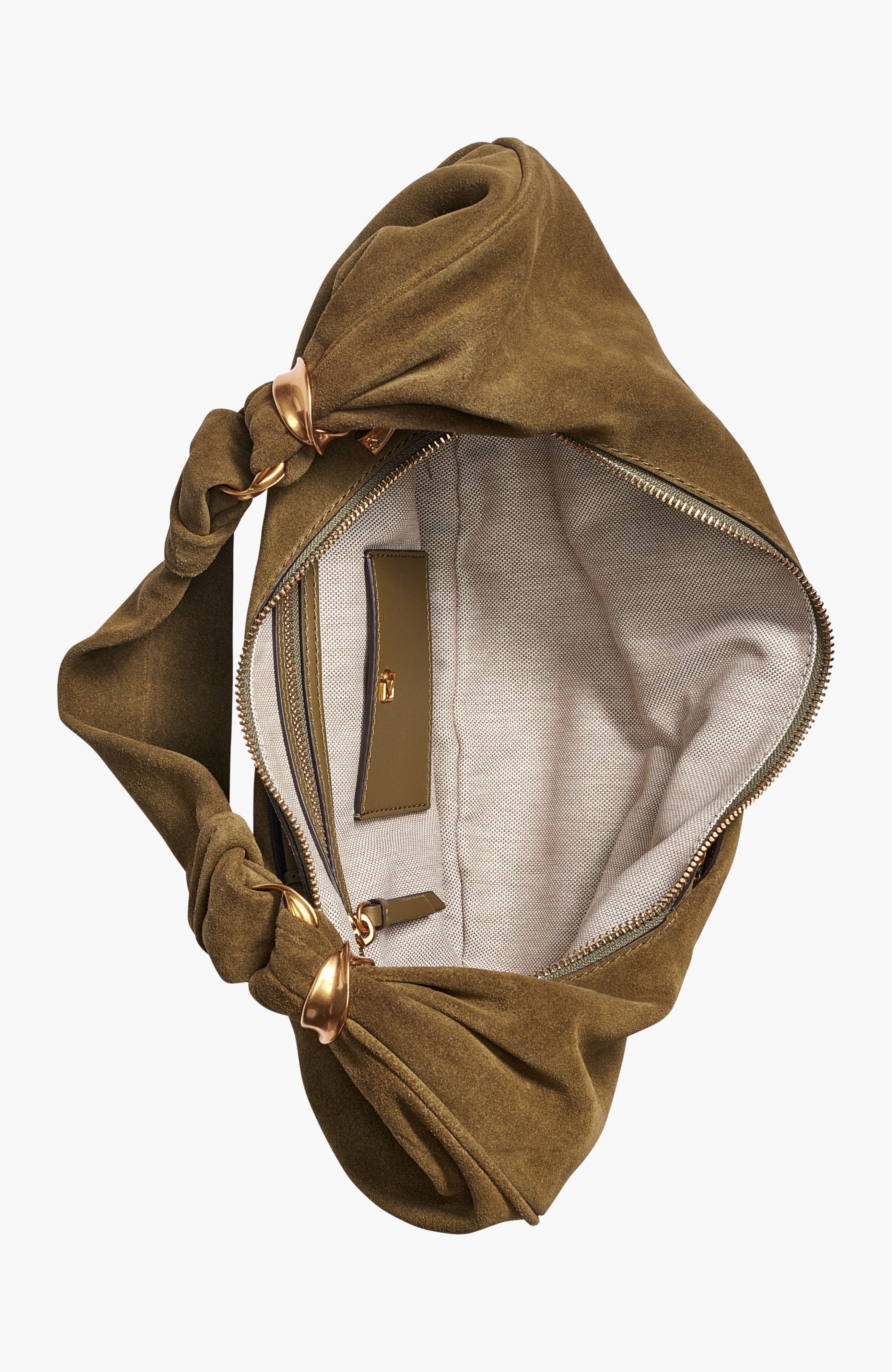 Donna Karan New York Gabardine Suede Shoulder, Alternate, color, Smoky Olive