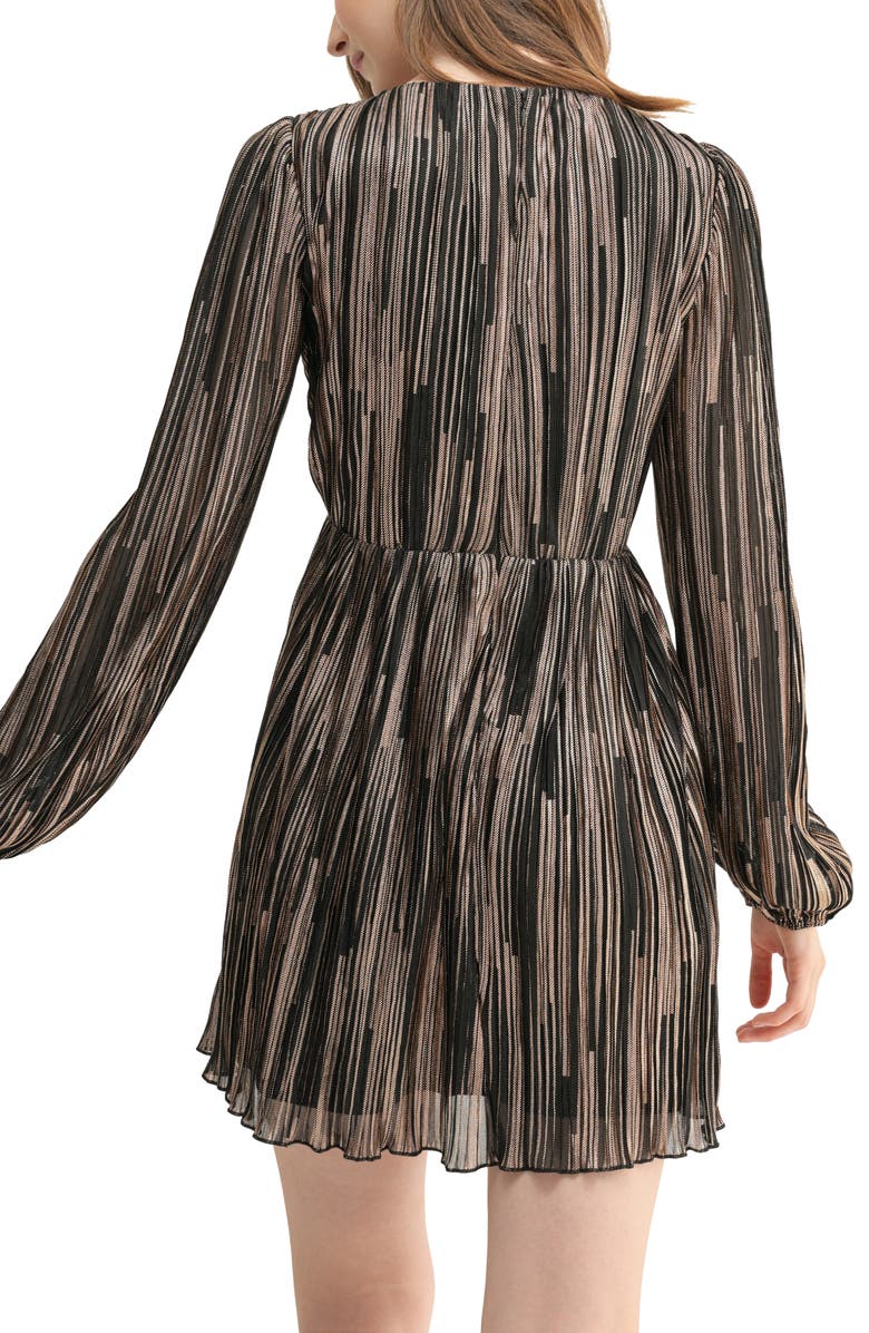 Lush Long Sleeve Plissé Satin Minidress, Alternate, color,