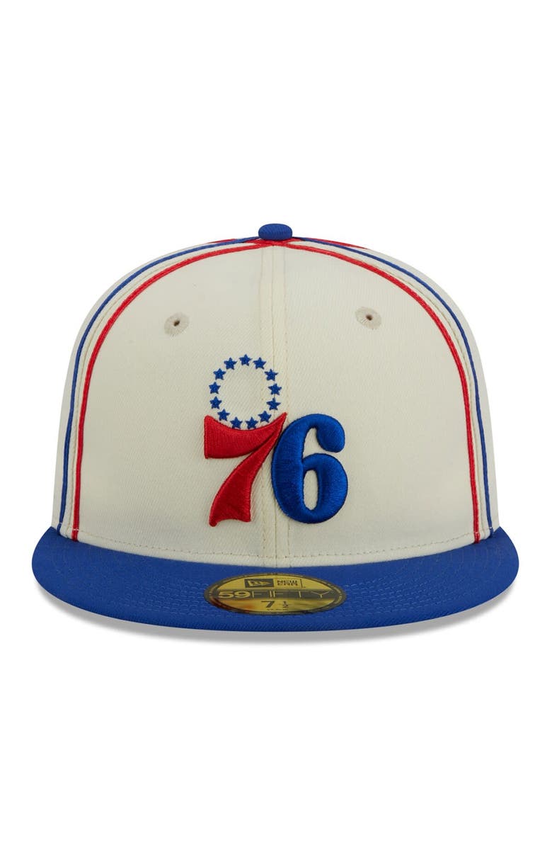 New Era Men's New Era Cream/Royal Philadelphia 76ers Piping 2-Tone 59FIFTY Fitted Hat, Alternate, color, Cream