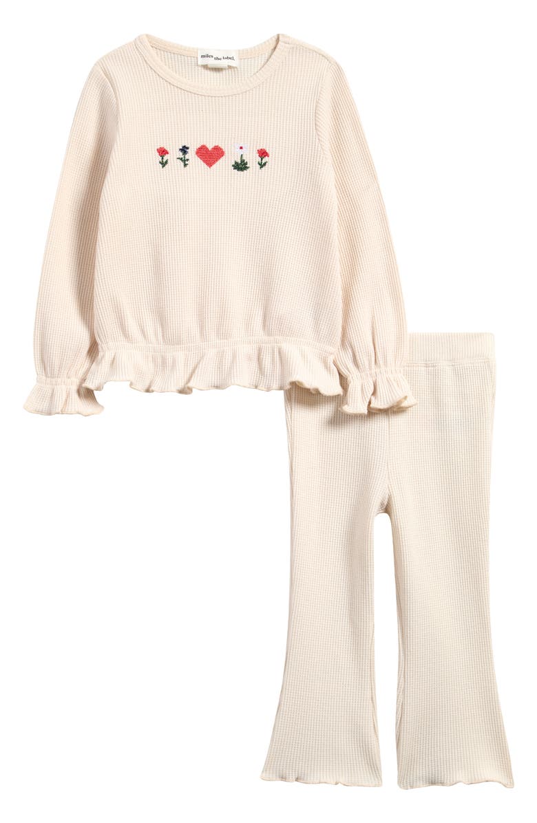 MILES THE LABEL Birch Waffle Long Sleeve Top & Flare Leggings Set, Main, color,