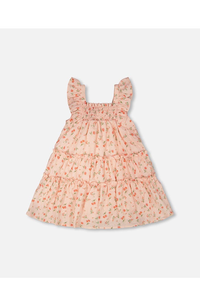 Deux par Deux Multi-Tiered Printed Flowers Dress with Smocking, Alternate, color, Pink Printed Flowers
