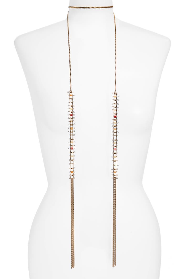 Stone Ladder Lariat Necklace, Main, color, CORAL MULTI- GOLD