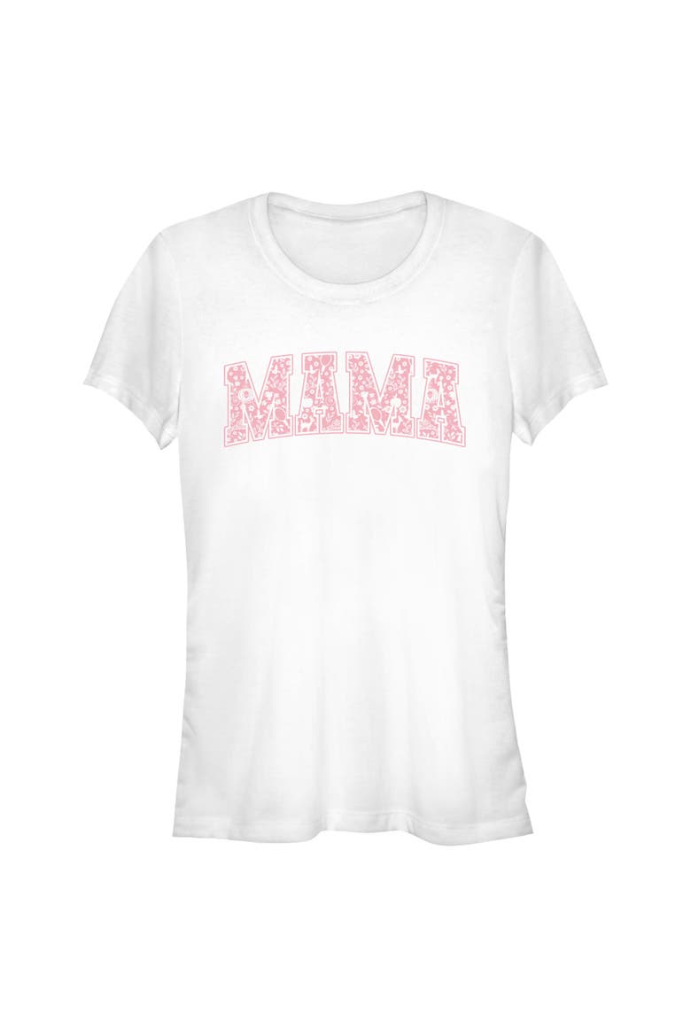 Junior's Disney Mama Collegiate Items Pattern  Graphic T-Shirt, Main, color, White