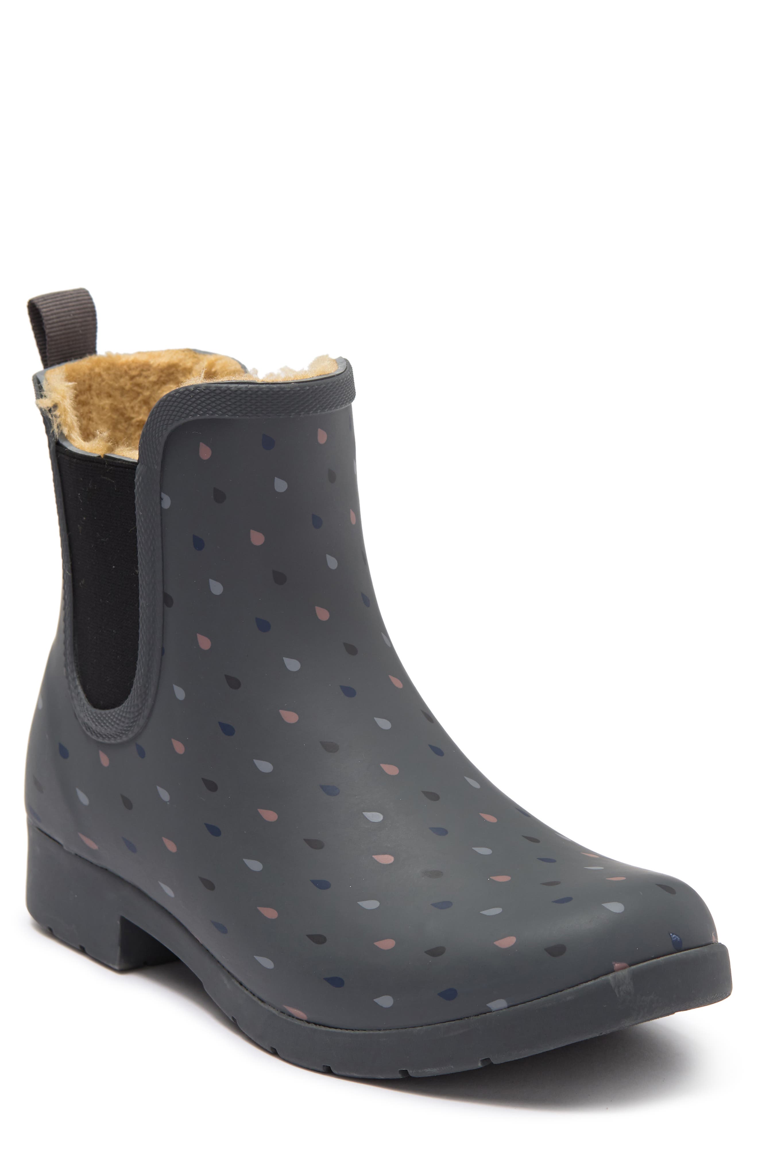 Chooka Rain Dot Eastlake Chelsea Faux Shearling Rain Boot, Main, color, 