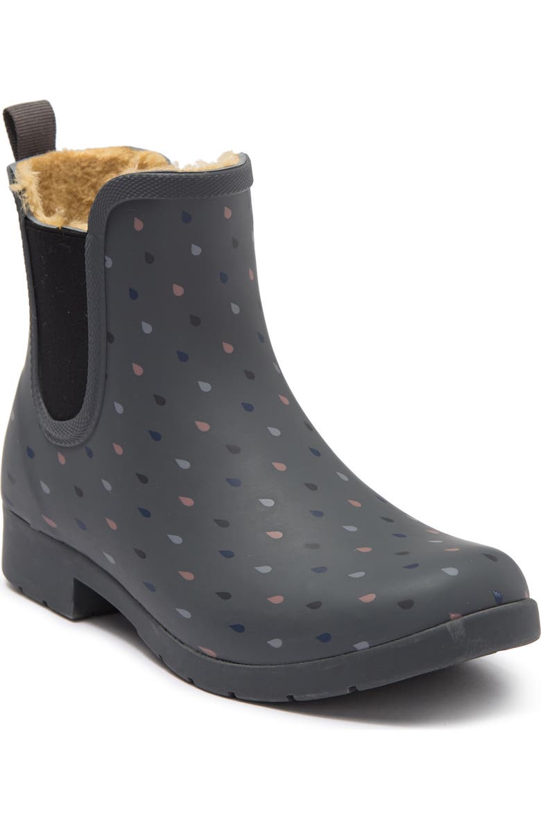 Chooka Rain Dot Eastlake Chelsea Faux Shearling Rain Boot, Main, color,