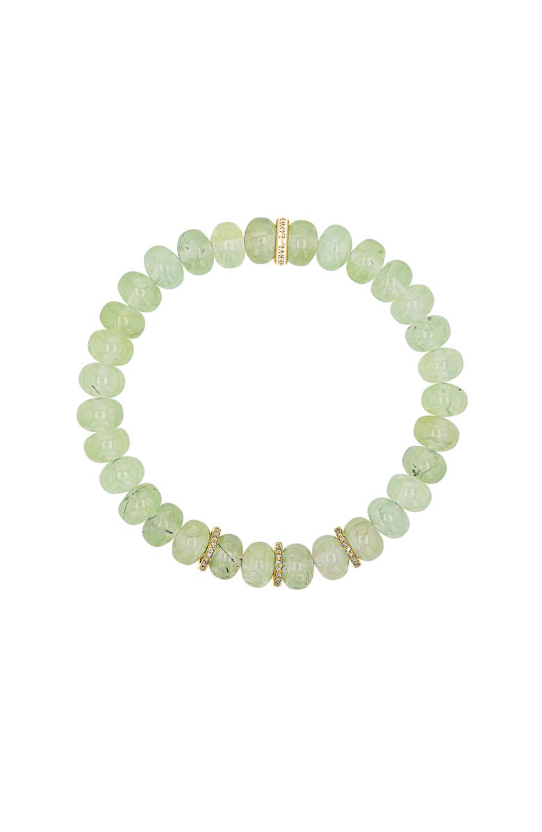Sheryl Lowe YG Prehnite 8mm Bead Bracelet with 3 Diamond Rondelles, Alternate, color, Prehnite / 14Kt Yellow Gold