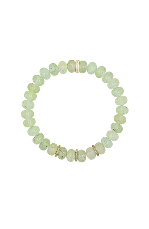 Sheryl Lowe Yg Prehnite 8mm Bead Bracelet With 3 Diamond Rondelles In Multi