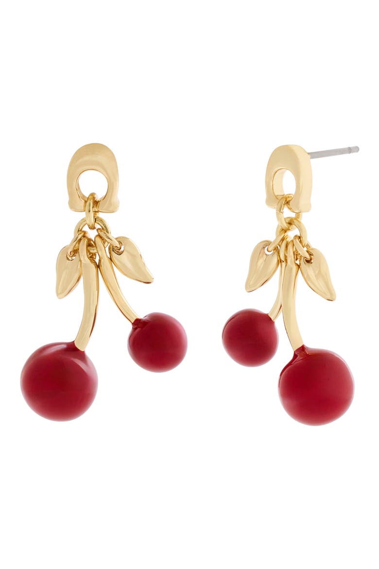 Cherry Drop Earrings, Main, color, RED/ GOLD