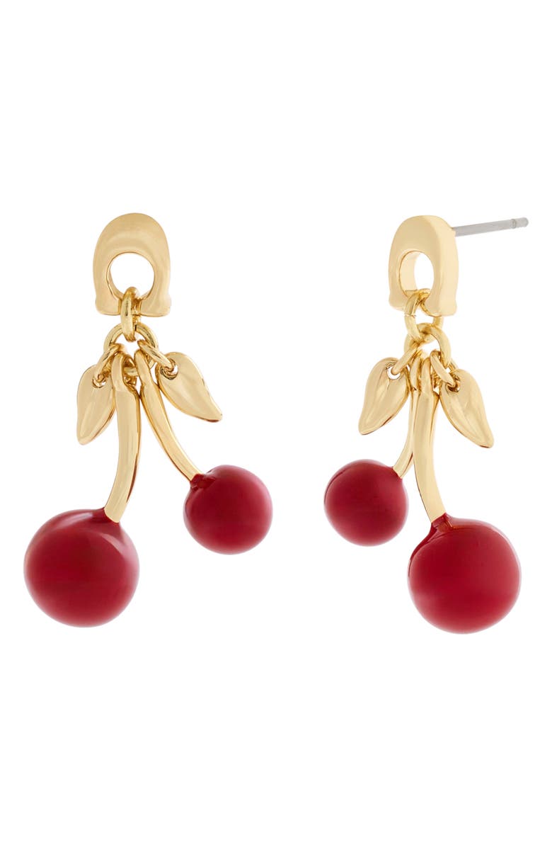 COACH Cherry Drop Earrings, Main, color, Red/ Gold