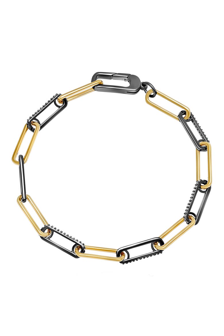 Two-Tone Cubic Zirconia Paperclip Chain Bracelet, Main, color, GOLD & BLACK RHODIUM