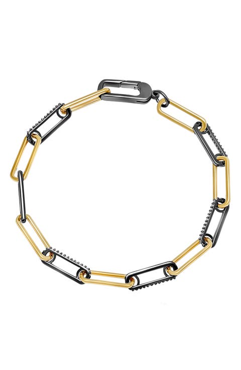 Two-Tone Cubic Zirconia Paperclip Chain Bracelet