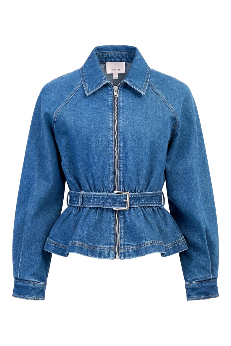 Briar Belted Cotton Blend Stretch Denim Jacket, Alternate, color, SALT BREEZE