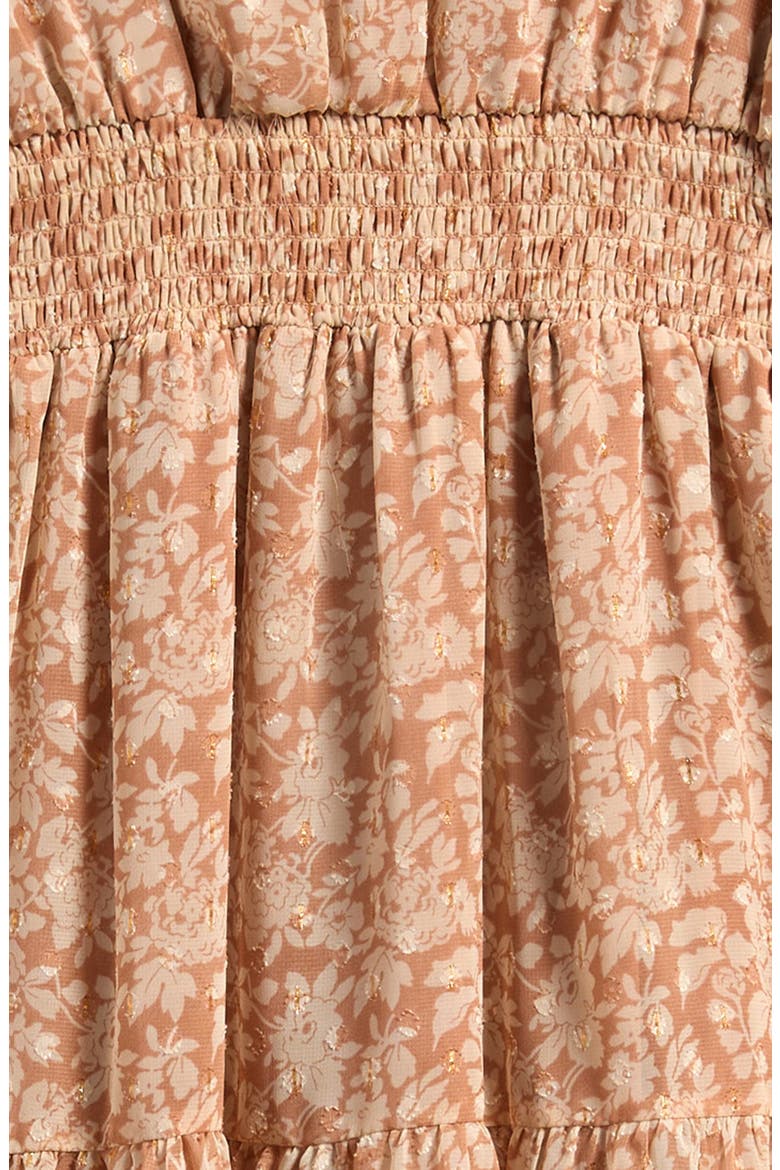 Tiered Floral Midi Dress, Alternate, color, TAUPE IVORY