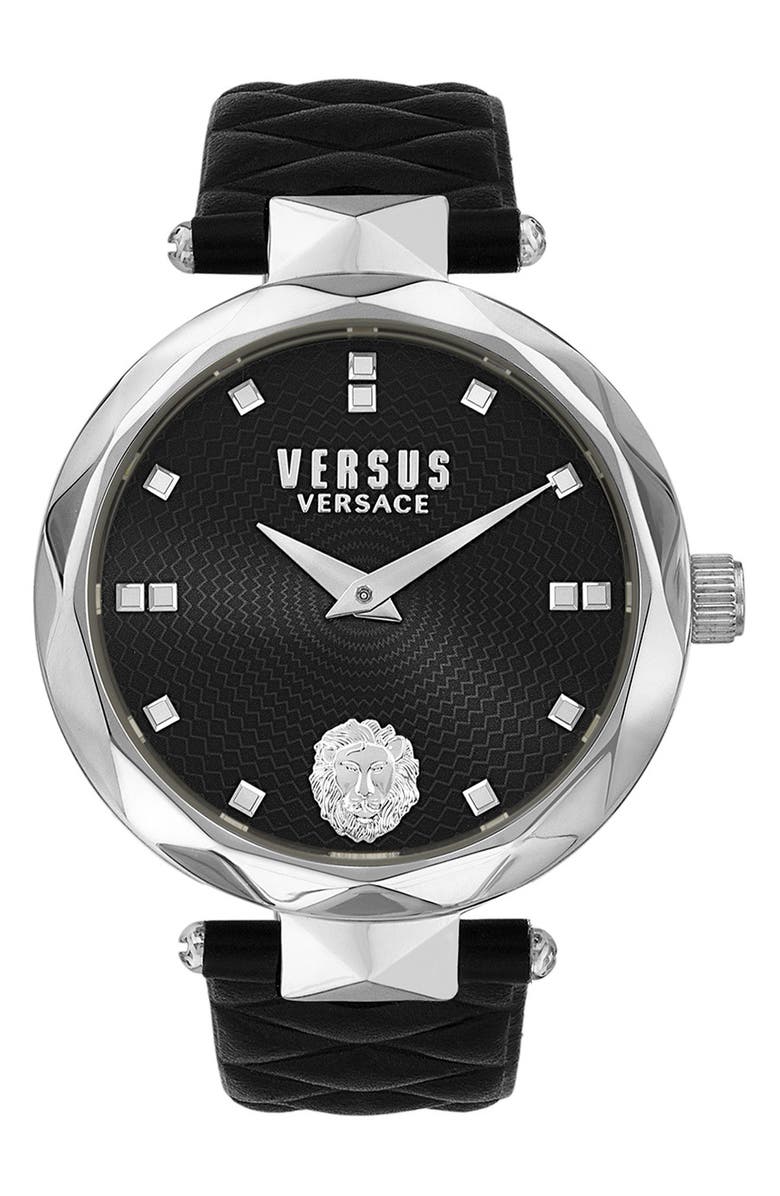 VERSUS Versace Covent Garden Leather Strap Watch, 36mm, Main, color, Stainless Steel