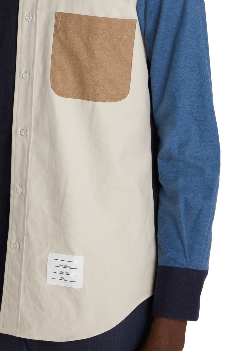 Thom Browne Colorblock Straight Fit Cotton Button-Down Shirt, Alternate, color,