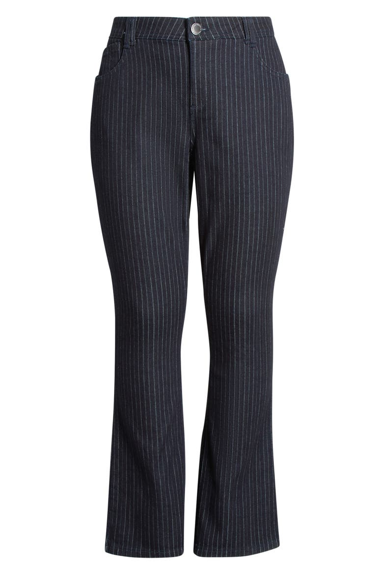 Brittany Pinstripe High Waist Itty Bitty Bootcut Jeans, Alternate, color, INDIGO