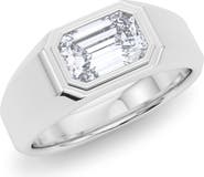 HauteCarat Men's Emerald Cut Lab Created Diamond Signet Ring
