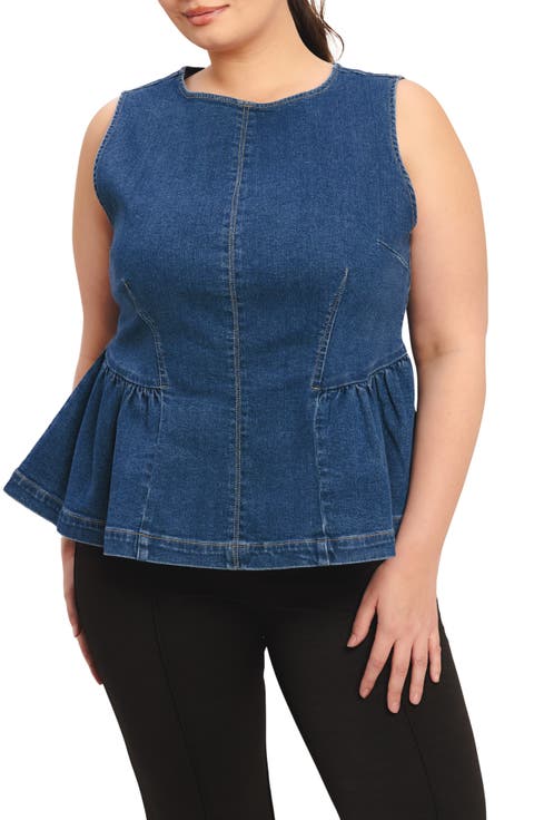 Denim Peplum Top (Plus)
