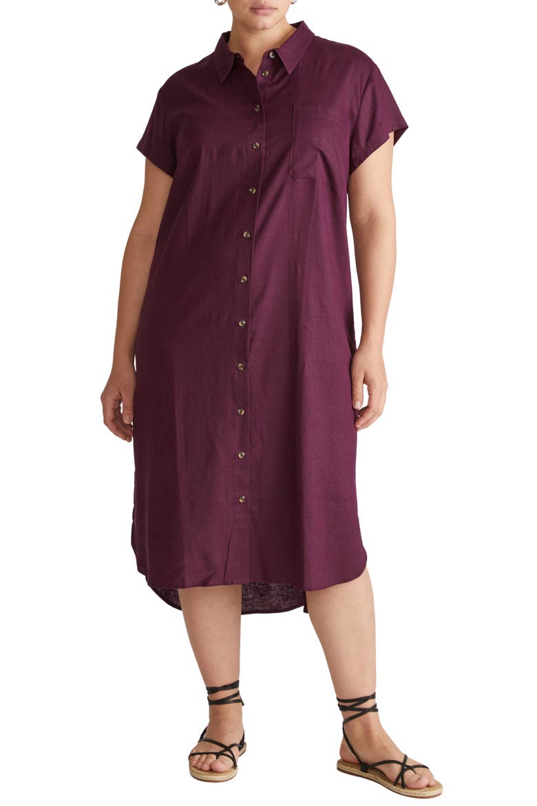 Dune Linen Blend Midi Shirtdress, Main, color, ACAI PURPLE