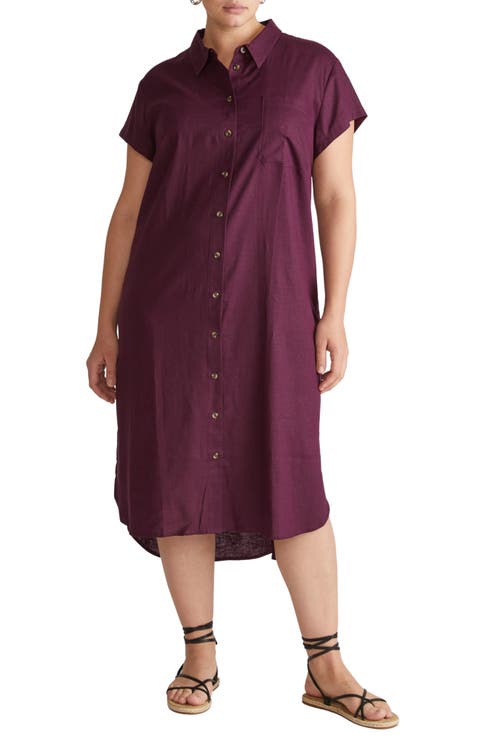 Dune Linen Blend Midi Shirtdress (Plus)